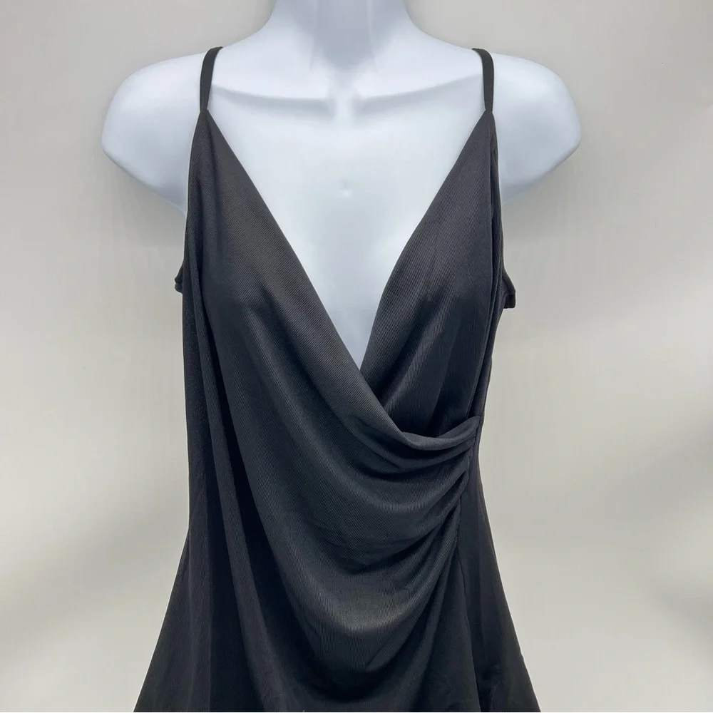 H&M Black Draped Strappy Deep V Slip Dress Top-Size S - Picture 2 of 9